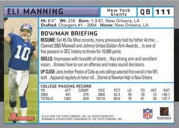 2004 Bowman #111 Eli Manning Back