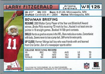 2004 Bowman #125 Larry Fitzgerald Back