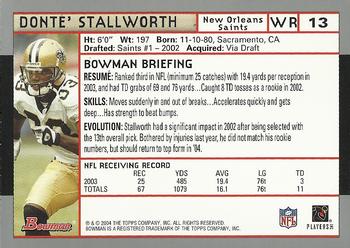 2004 Bowman #13 Donte' Stallworth Back