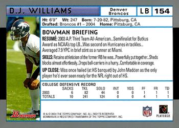2004 Bowman #154 D.J. Williams Back