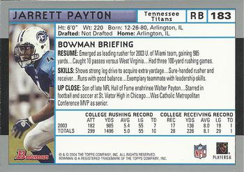 2004 Bowman #183 Jarrett Payton Back