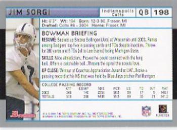 2004 Bowman #198 Jim Sorgi Back