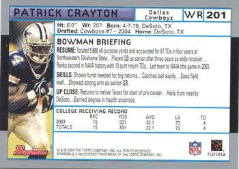 2004 Bowman #201 Patrick Crayton Back