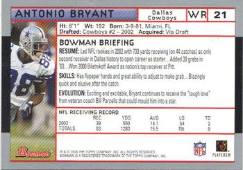 2004 Bowman #21 Antonio Bryant Back
