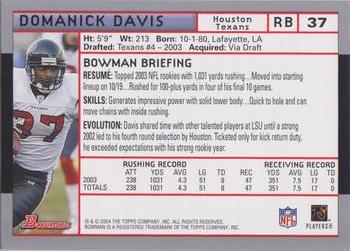 2004 Bowman #37 Domanick Davis Back