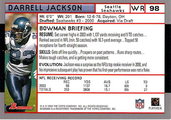 2004 Bowman #98 Darrell Jackson Back