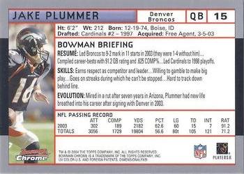 2004 Bowman Chrome #15 Jake Plummer Back