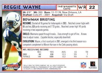 2004 Bowman Chrome #22 Reggie Wayne Back