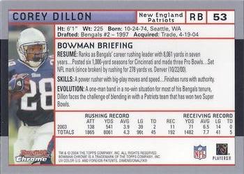 2004 Bowman Chrome #53 Corey Dillon Back