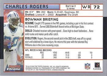 2004 Bowman Chrome #72 Charles Rogers Back