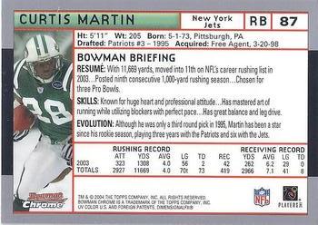 2004 Bowman Chrome #87 Curtis Martin Back