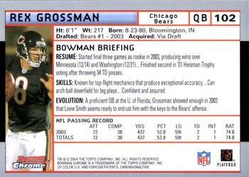 2004 Bowman Chrome #102 Rex Grossman Back