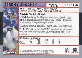 2004 Bowman Chrome #104 Jeremy Shockey Back