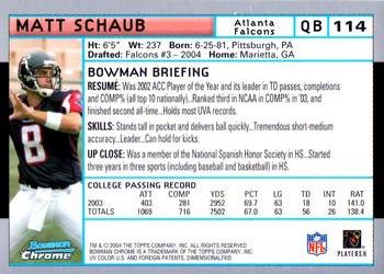 2004 Bowman Chrome #114 Matt Schaub Back