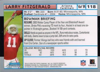 2004 Bowman Chrome #118 Larry Fitzgerald Back