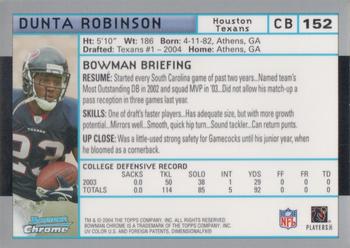 2004 Bowman Chrome #152 Dunta Robinson Back