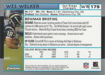 2004 Bowman Chrome #179 Wes Welker Back