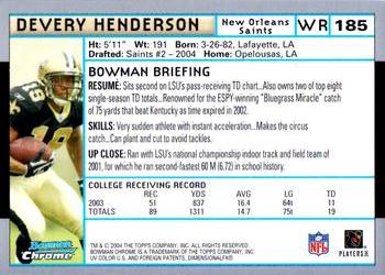 2004 Bowman Chrome #185 Devery Henderson Back
