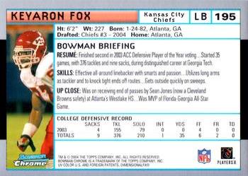 2004 Bowman Chrome #195 Keyaron Fox Back