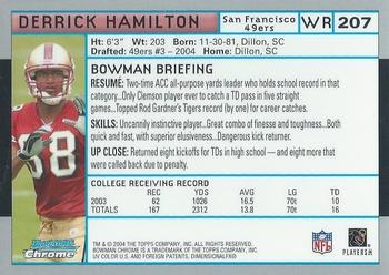 2004 Bowman Chrome #207 Derrick Hamilton Back