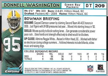 2004 Bowman Chrome #209 Donnell Washington Back