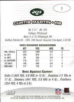 2004 Bowman's Best #8 Curtis Martin Back
