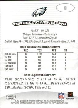 2004 Bowman's Best #10 Terrell Owens Back