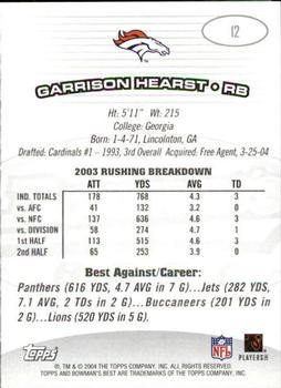 2004 Bowman's Best #12 Garrison Hearst Back