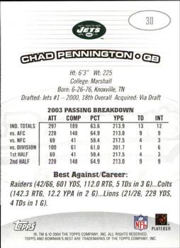 2004 Bowman's Best #30 Chad Pennington Back