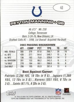 2004 Bowman's Best #40 Peyton Manning Back