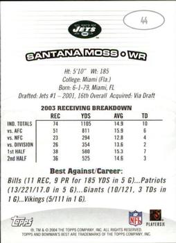 2004 Bowman's Best #44 Santana Moss Back