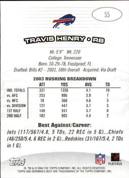 2004 Bowman's Best #55 Travis Henry Back