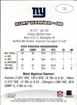 2004 Bowman's Best #58 Kurt Warner Back