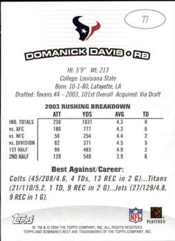 2004 Bowman's Best #77 Domanick Davis Back