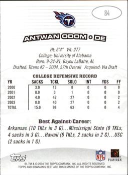 2004 Bowman's Best #84 Antwan Odom Back