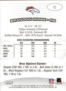 2004 Bowman's Best #85 Brandon Miree Back