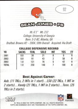 2004 Bowman's Best #92 Sean Jones Back