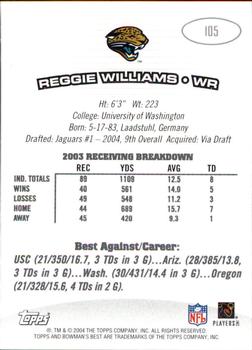 2004 Bowman's Best #105 Reggie Williams Back
