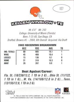 2004 Bowman's Best #107 Kellen Winslow Back