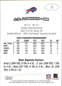 2004 Bowman's Best #120 J.P. Losman Back