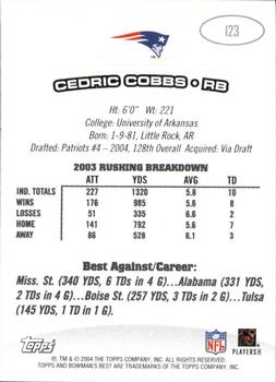 2004 Bowman's Best #123 Cedric Cobbs Back