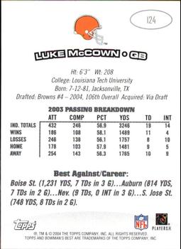 2004 Bowman's Best #124 Luke McCown Back