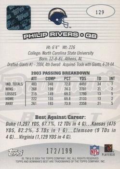2004 Bowman's Best #129 Philip Rivers Back