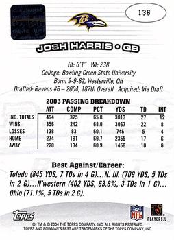 2004 Bowman's Best #136 Josh Harris Back