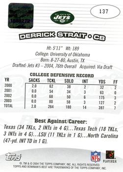 2004 Bowman's Best #137 Derrick Strait Back