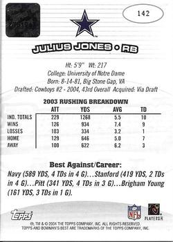 2004 Bowman's Best #142 Julius Jones Back