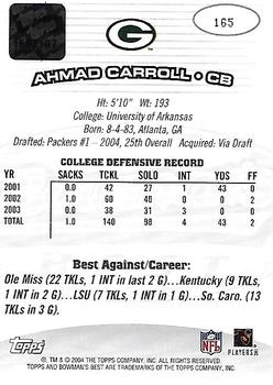 2004 Bowman's Best #165 Ahmad Carroll Back