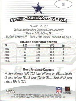 2004 Bowman's Best #91 Patrick Crayton Back