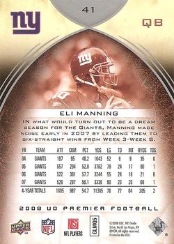 2008 Upper Deck Premier - Silver #41 Eli Manning Back