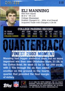 2004 Finest #110 Eli Manning Back